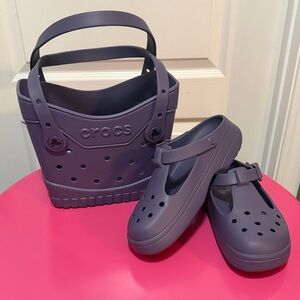 CROCS Women's Purple Croslite Mary Jane Shoes with Matching Tote